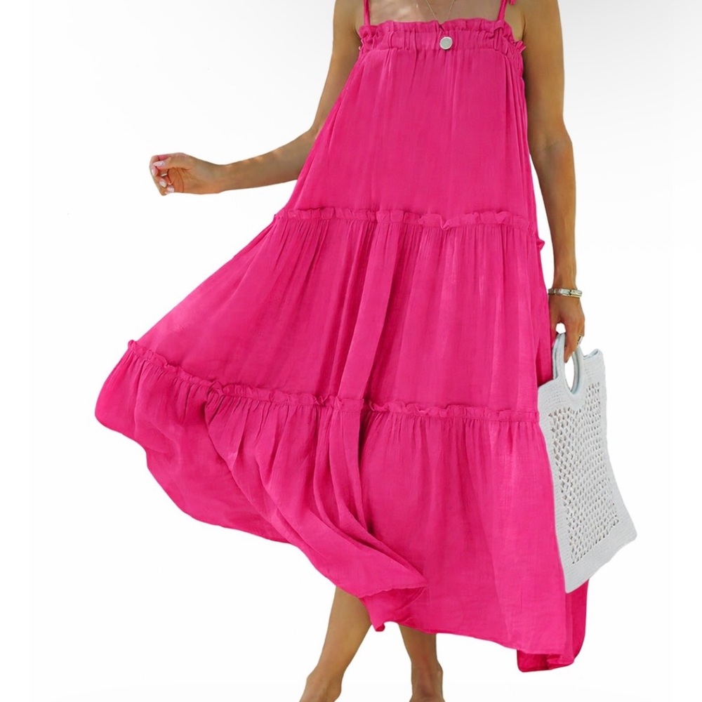Amazon Women’s Hot Pink Tiered Maxi Skirt Dress